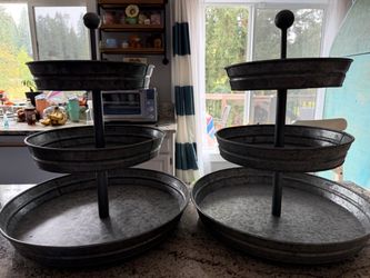 3-Tier Galvanized Metal Serving Stand – Set of 2