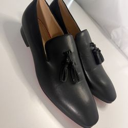 Christian Louboutin Men's Black Leather Tassel Loafers Red Bottoms EU 47 - MINT