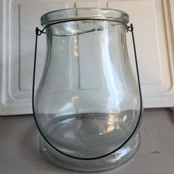 Large Vintage Glass Flower Vase With Wire Handle
