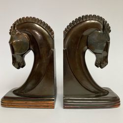Dodge Inc. Art Deco Bronze Trojan Horse Bookends 