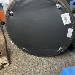 Brown Leather Round Ottoman 
