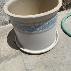 Glazed Cement Planter D. 15x H13. With Saucer And Has Drainage Hole 
