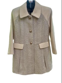 Kensie Wool blend 2 Tone Herringbone Blazer Women's Ivory Jacket Coat  XL