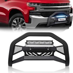 Bull Bar with LED Light Bar & License Plate Frame Compatible for 2019-2023 Chevy Silverado 1500 & GMC Sierra 1500 Front Grill Guard Grille, Truck Brus