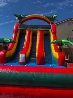 Inflatable Dual Lane Water Slide with Pool