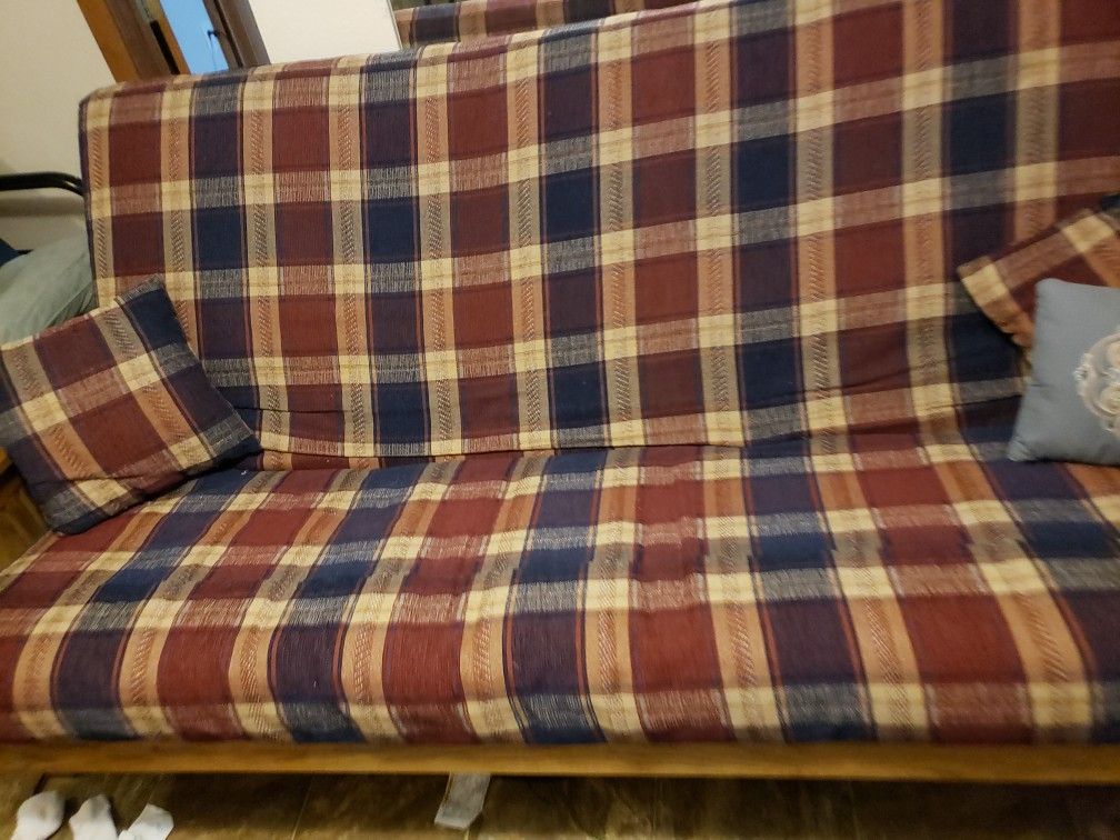 Like New Cherry And Plaid Futon