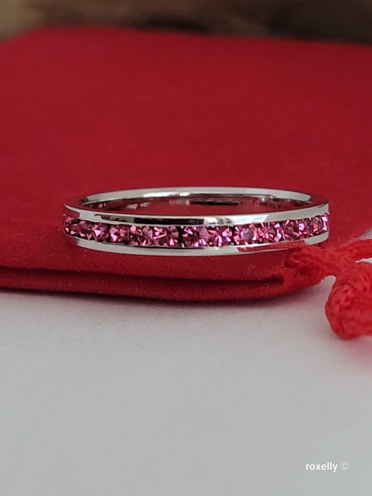 ❤️ Size 8.75 Sterling Silver Swarovsky Pink Crystal Ring - Anillo De Plata