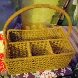 Vintage Wicker Caddy Basket, Storage And Organizing, Wicker Boho Decor