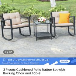3 Piece Cushioned Patio Set W/ Table