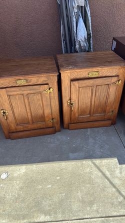 Pair of Antique Oak Ice Box Cabinets white clad