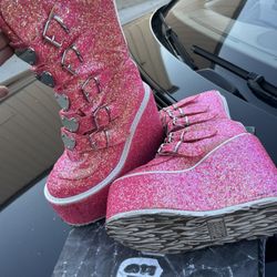 Demonia pink glitter Boots Size 9