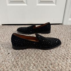 Black Velvet Loafers with Silver Studs