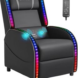 l LED Gaming Massage Recliner Chair Racing Style Single Living Room Sofa Recliner PU Leather Recliner Seat Comfortable Ergonomic Home Theater Seating 