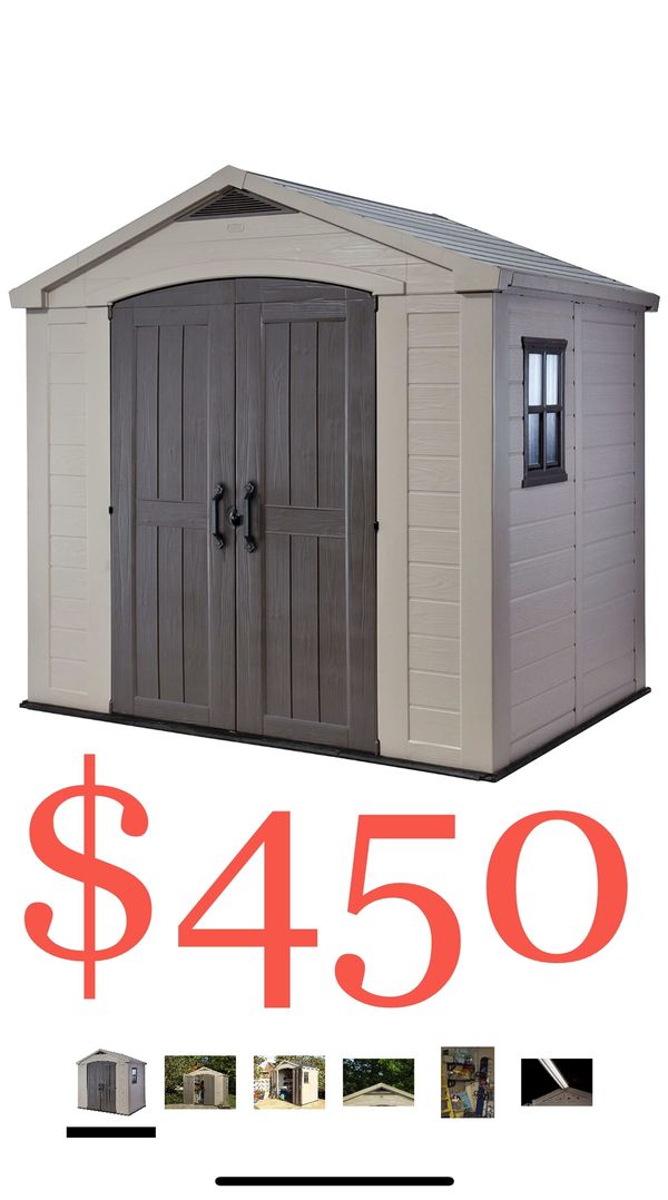 Keter Factor 8x6 Large Resin Outdoor Shed for Patio Furniture, Lawn