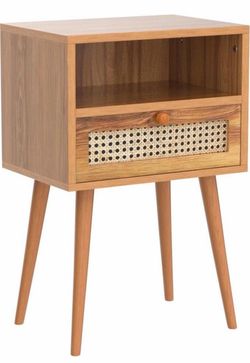 Set of 2 Mid-Century Rattan Drawer Nightstand