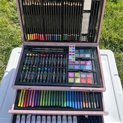 Beautiful Art Supply Set in purple wooden box