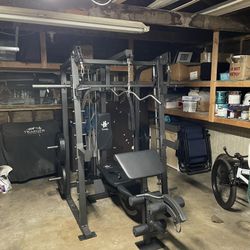 Vesta Fitness Smith Machine 2001 w/Bench Attachment | 230lb Bumpers Weights | 7ft Olympic Bar | Fitness | Gym Equipment | FREE DELIVERY 🚚 