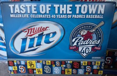 Vintage 2009 Miller Lite San Diego Padres 40th Anniversary Metal Sign