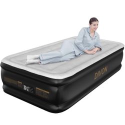 Twin Air Mattress with Built in Pump Raised,18” Inflatable Mattress with Wave Design,Blow Up Mattress in 2 Mins,Single Twin Size Air Mattress for Gues