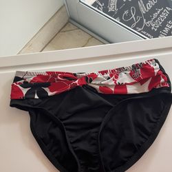 Catalina bikini bottoms, black with bright red flowers 