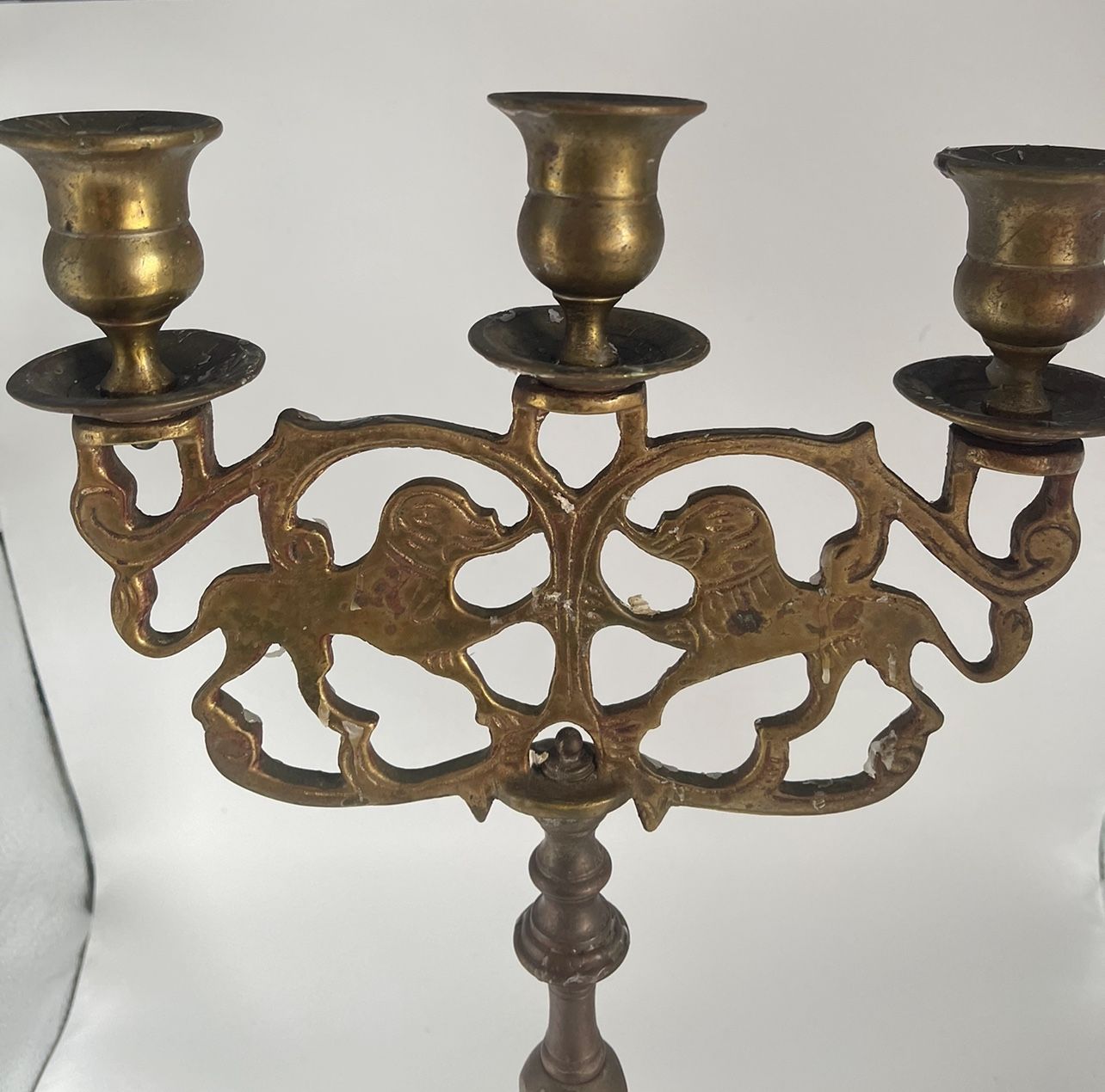 Large Heavy Brass Lion Of Judah Candelabra And 1 More