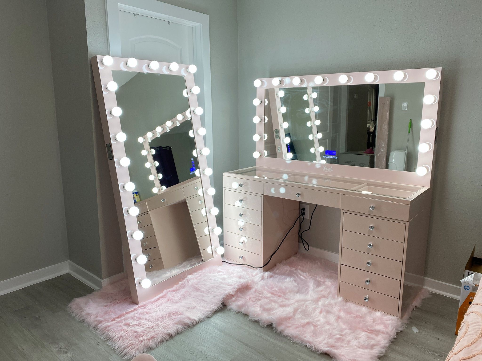 Vanity Makeup Pink with Bluetooth/ full body mirror is...