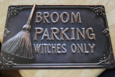 Wood Broom Parking Halloween Sign