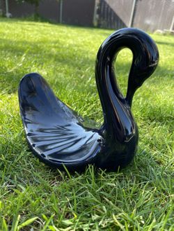 Vintage Glazed Ceramic Navy Blue Swan Hand Towel Holder