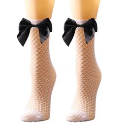 Fishnet Bow Mid-Calf Socks, Breathable & Comfortable for Daily Wear