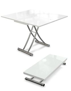 Expand Furniture - "Alzare" Transforming Glossy White Coffee / Dining Table  w/ Hydraulic Lift & Metal Frame [NEW] ** Retails for $1,695