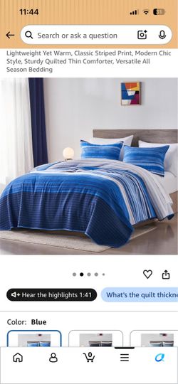 Blue Striped Quilted Thin Comforter Set