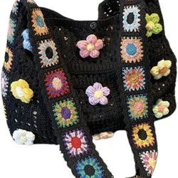 Crochet Knit Boho Shoulder Bag for women, Hollow Out Embroidery Crossbody Bag Tote Handbag for travel,beach,work