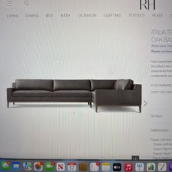 RH Italia Luxe  Track  Right Arm Sectional With Matte Brass Base 