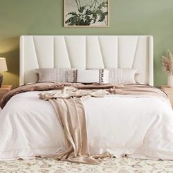 King Size Platform Velvet Bed Frame with Headboard, Cream
