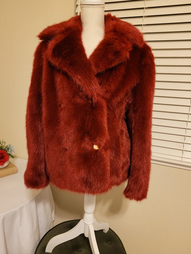 Michael Kors Womens Faux Fur Moroon Jacket Size Large