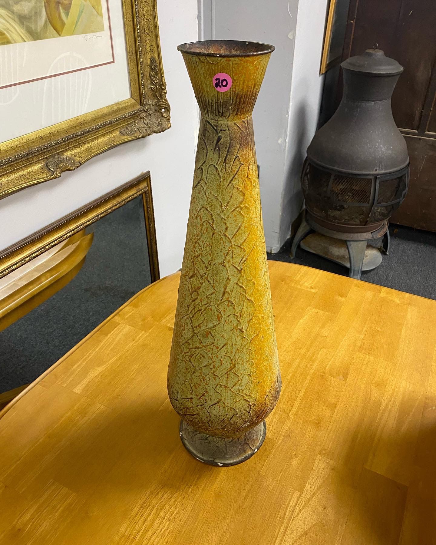 Green Metal Flower Vase $20