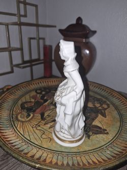 White Porcelain Female Figurine with Gold Accents
