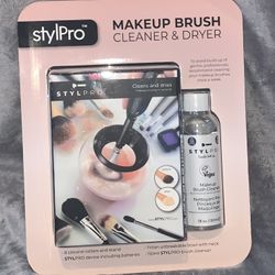 StylPro Makeup Brush Cleaner & Dryer with 8 Silicone Collars & Stand Plus 5oz Cleanser