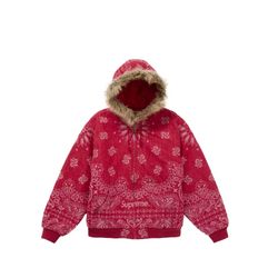 Red supreme Bandana Jacquard Denim Hoodie 