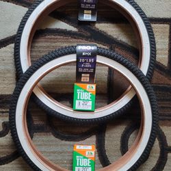 NEW Bicycle Bmx Bike Tires 20" White Wall X Cross Pattern 