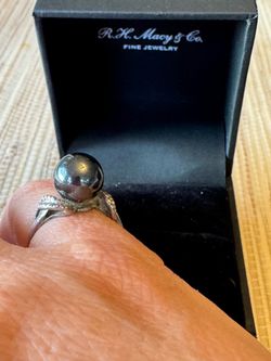 Tahitian pearl Silver Ring - Size 6.5