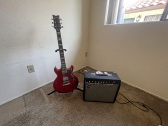 Electric Guitar Ibanez Cherry Red SG And Fender amp