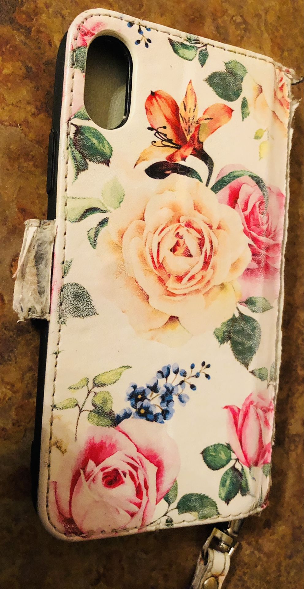 iPhone X Floral Phone Case Wallet with Strap