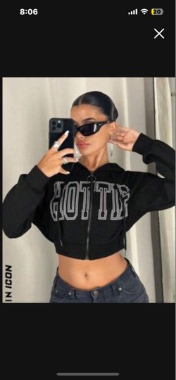 NEW Hottie Logo Black Zipper Hoodie Crop Top Hottie Jacket Women Size M