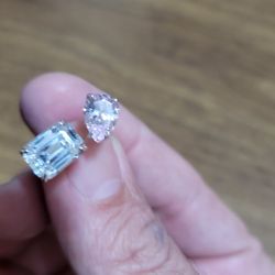 925 Sterling Silver Moissanite and Pink Sapphire Open Ring