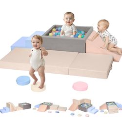 CAMELUS Climbing Toys for 1 Year Old, Baby Foam Climbing Blocks with Large Ball Pit for Toddlers, 7-Piece Soft Play Set, Indoor Climber Crawl Activity