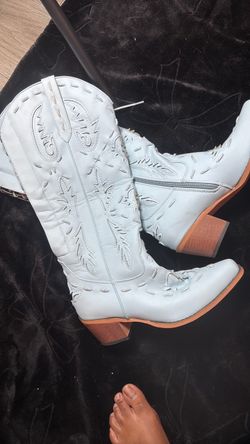 Light Blue Cowboy Boots with Embroidery
