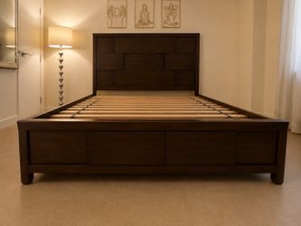 Modern Espresso Queen Bed Frame with 2 Front Storage Drawers