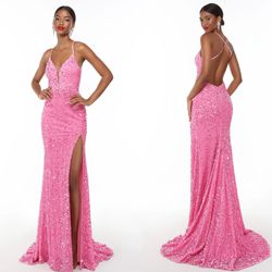 New With Tags Alyce Paris Pink Sequin Long Formal Dress & Prom Dress $155