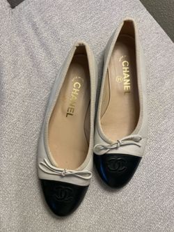 CHANEL Lambskin Cap Toe Ballerina Flats in Beige